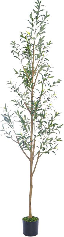 Photo 1 of 7.6FT (92'') Olive Tree Tall Skinny Artificial Plants for Home Indoor, Fake Potted Olive Silk Tree for Modern Home Office Living Room Floor Decor Indoor
