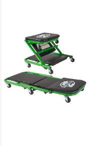 Photo 1 of Pro-LifT C-2036DG Black/Green 300 Lbs Mechanic Creeper & T-6903D Double Pin Jack Stands - 3 Ton Green Creeper + Double Pin Jack Stands