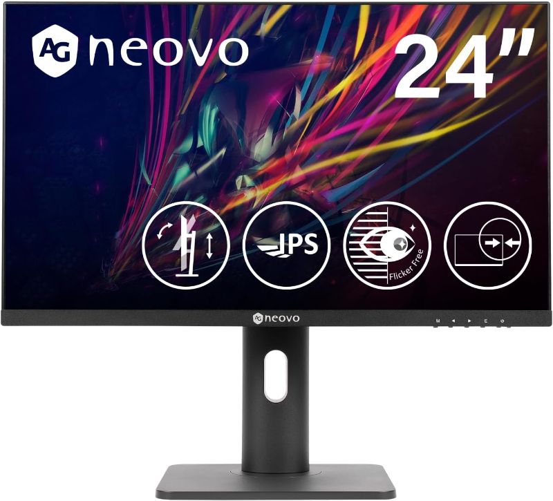 Photo 1 of AG Neovo MH2402 24 Inch Computer Monitor, FHD 1920 x 1080p, IPS Display, VGA, HDMI, DisplayPort and Speakers, Height Adjustable, Rotate, Swivel and Tilt Ergonomic Stand, VESA Mountable