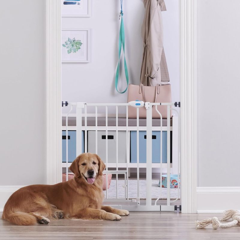 Photo 3 of 
Carlson Extra Wide Walk Through Pet Gate with Small Pet Door, Includes 4-Inch Extension Kit, Pressure Mount Kit and Wall Mount Kit,White