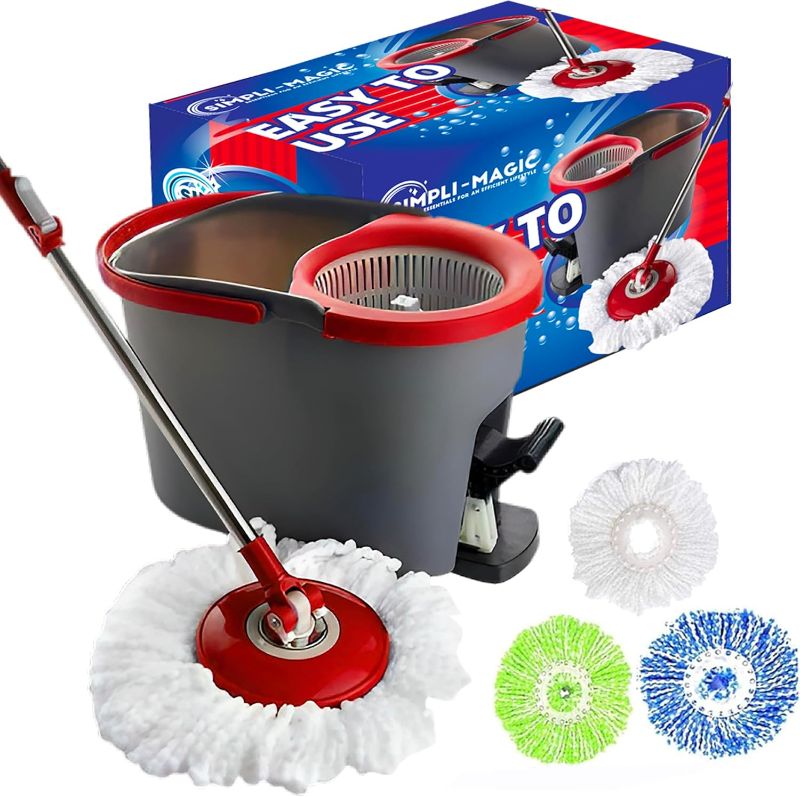 Photo 1 of  Spin Mop Cleaning System with Microfiber Mop Heads, Red/GRAY,Red/Black, used