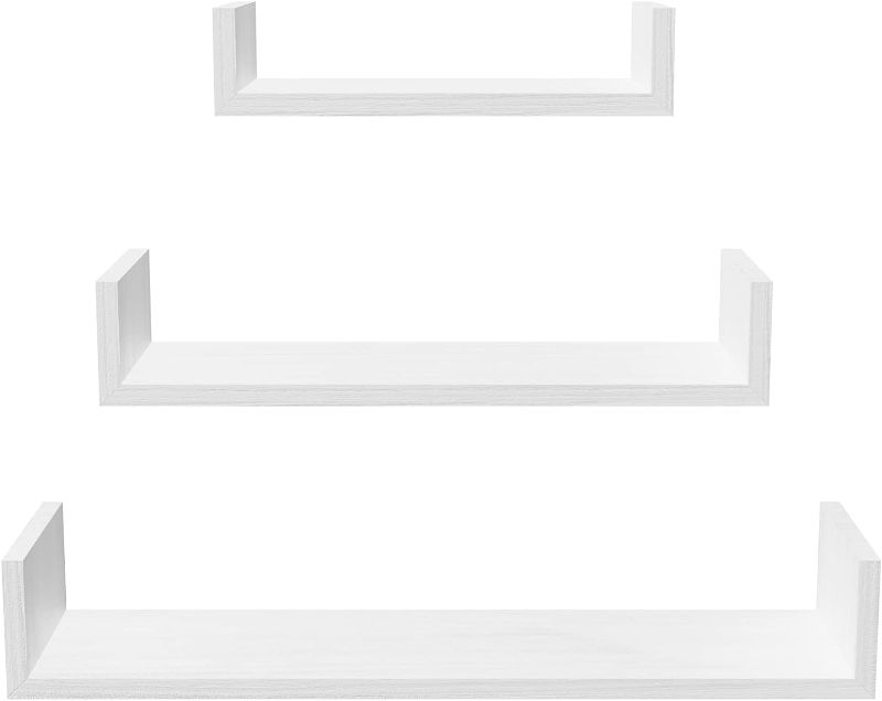 Photo 1 of   
SRIWATANA X-Large Floating Shelves, Modern Wall Shelves Set of 3, Wall Mounted Shelves for Bathroom, Bedroom, Living Room, Kitchen, Laundry, Wall Decor, Display Holder (Washed White)