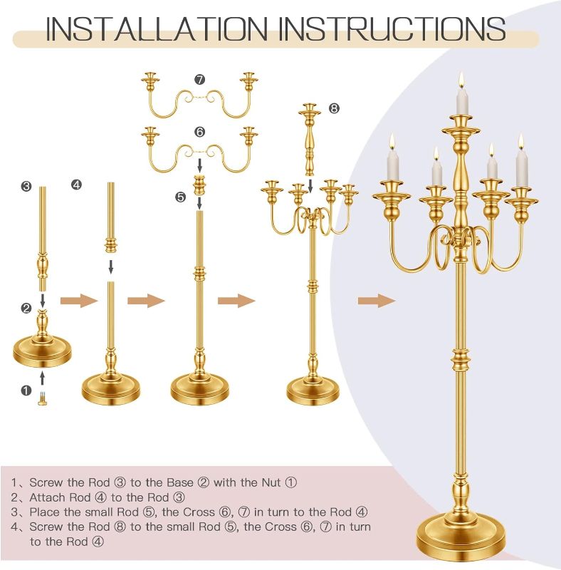 Photo 1 of 
Roll over image to zoom in







2 Pcs Gold Wedding Floor Candelabra 50 Inch Halloween Antique Candle Stand Metal 5 Arm Candelabra Centerpiece Decoration for 5 Candlesticks Wedding Christmas Aisle Event Party Ceremony Home