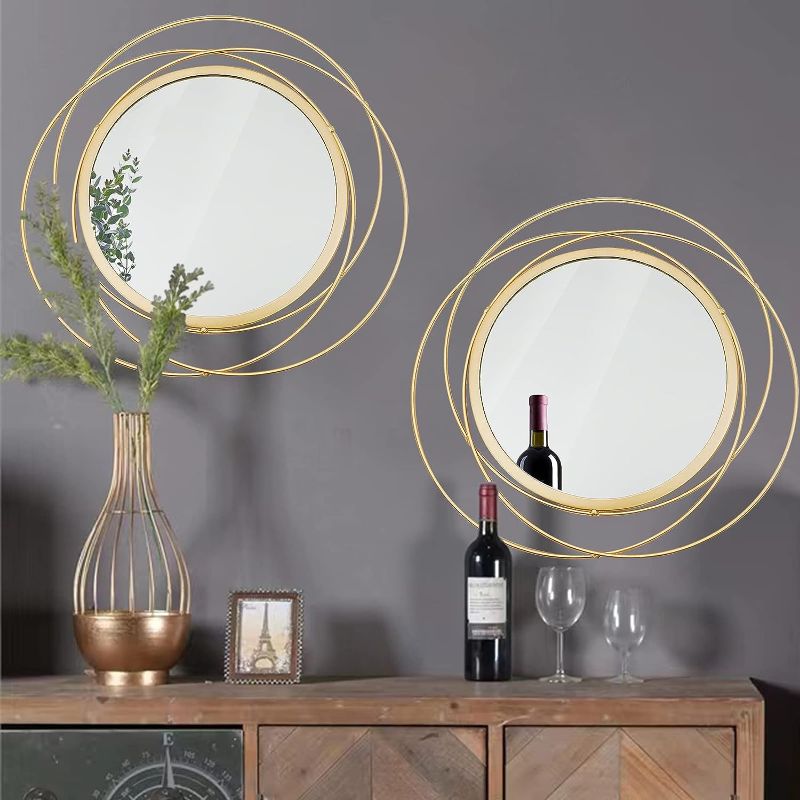 Photo 1 of 2 Set 15.7'' Gold Circle Mirrors Wall Decor Iron Frame Mirrors Art Round Home Hanging Mirrors for Living Room/Bedroom/Bathroom/Entryway (Medium Size 15.7 inch)