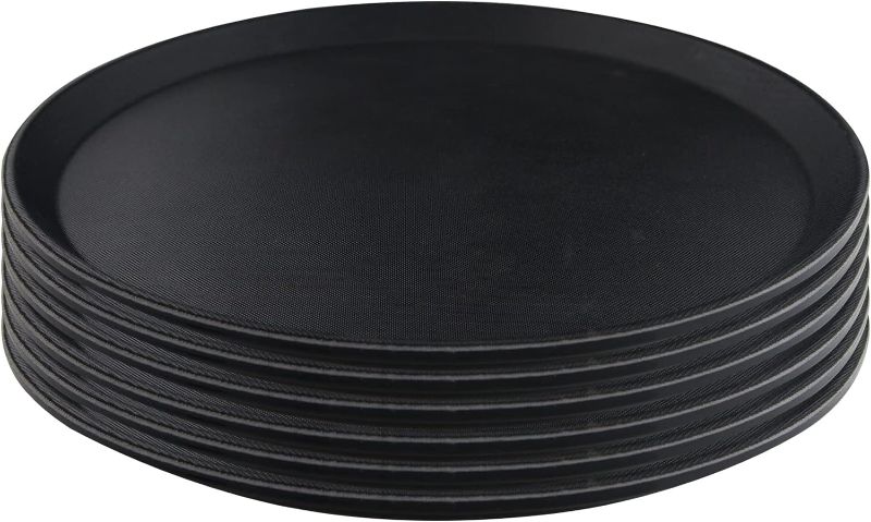 Photo 1 of  6 Pack Fast Food Tray 18 Inch Restaurant Serving Tray, Round Non-Slip Serving Trays, Fiberglass, for Coffee Table, Kitchen, Party, Black
***stock photo shows similar item, not exact***
