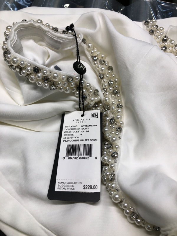 Photo 1 of Adrianna Papell Women's Pearl Crepe Halter Gown 8 Ivory