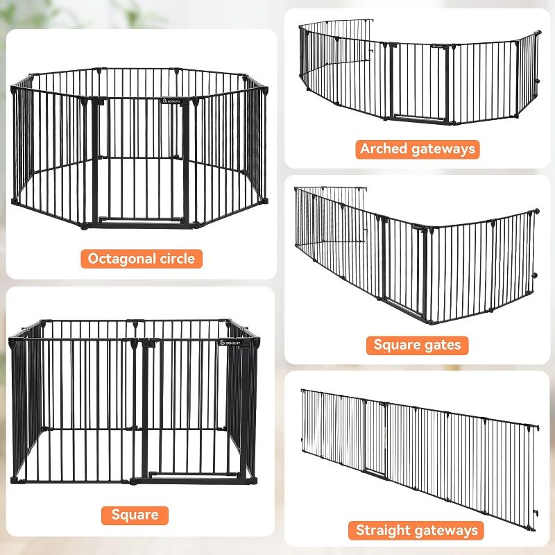 Photo 1 of COMOMY 198" Baby Gate Extra Wide, Dog Gate Pet Gate for House Stairs Doorways Fireplace, 3 in 1 Play Yard Child Safety Gate, Auto Close, Hardware Mounted (30" Tall, Black)
