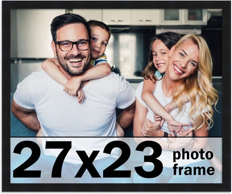 Photo 1 of 27x23 Frame Black Picture Frame - Complete Modern Photo Frame Includes UV Acrylic Shatter Guard Front, Acid Free Foam Backing Board, Hanging Hardware Wood Wall Frames for Family Photos - no Mat
