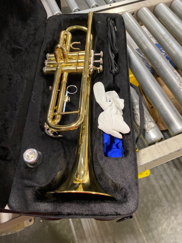 Photo 4 of Aileen Lexington Standard Gold Bb Student Model Trumpet Includes Hard Case, Cleaning Rod and Cloth, Gloves
