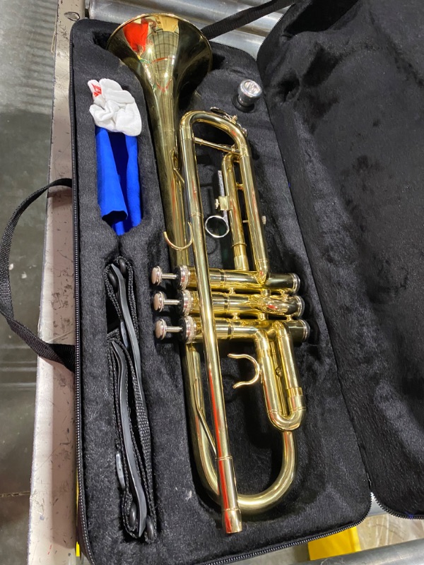 Photo 3 of Aileen Lexington Standard Gold Bb Student Model Trumpet Includes Hard Case, Cleaning Rod and Cloth, Gloves

