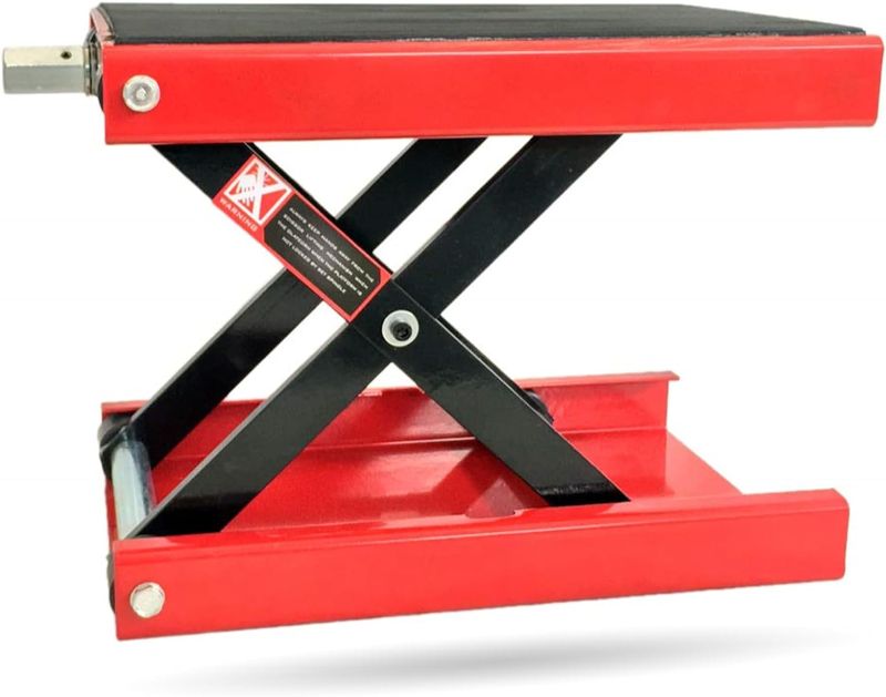 Photo 1 of 1100 LB Motorcycle Center Scissor Lift Jack ATVs Dirt Bike Scooter Crank Hoist Stand, Red
