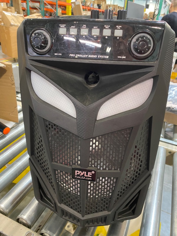 Photo 4 of Pyle Portable Bluetooth PA Speaker System-600W 10” Indoor/Outdoor BT Speaker-Includes 2 Wireless Microphones, Party Lights, USB SD Card Reader, FM Radio, Rolling Wheels-Remote Control PPHP101WMB