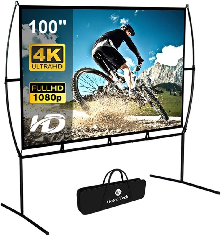 Photo 1 of Projector Screen with Stand Foldable Portable Movie Screen 100 Inch?16?9?, HD 4K Double Sided Projection Screen Indoor Outdoor Projector Movies Screen for Home Theater (100 Inch)
