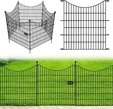 Photo 1 of 5 Panels with Lock 32 in(H) X 12ft(L) No Dig Decorative Outdoor Garden Fence for Yard, Animal Barrier Fencing Rustproof Metal Wire Panel Border for Dog, Rabbits, and Patio Stakes Defense