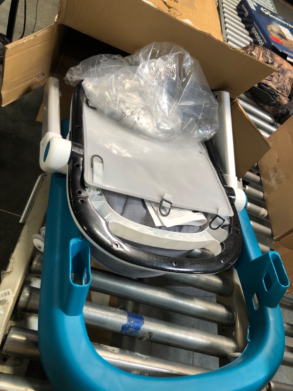 Photo 1 of Foldable Baby Walker, 3 in 1 Toddler Walker Bouncer, Learning-Seated, Walk-Behind, Music, Adjustable Height, High Back Padded Seat, Detachable Trampoline Mat, Activity Walker with Toys (Blue)