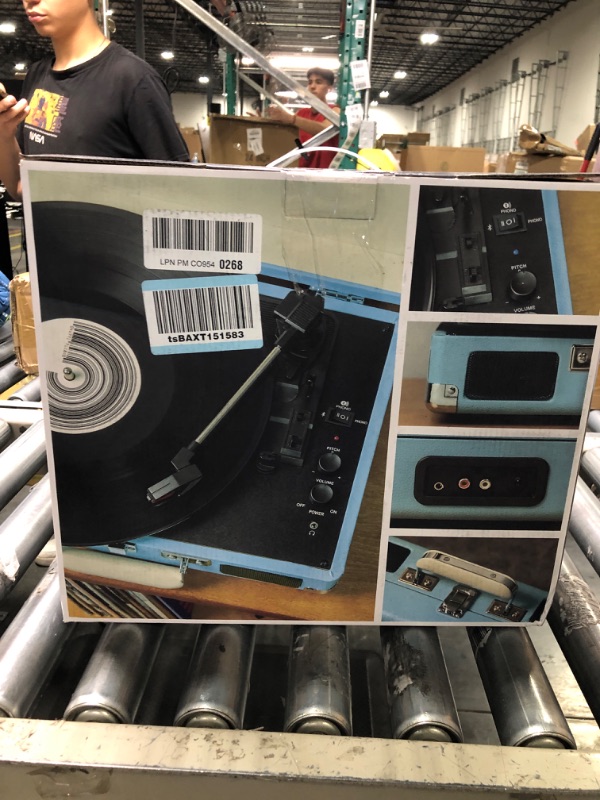 Photo 3 of Crosley CR8005F-TU Cruiser Plus Vintage 3-Speed Bluetooth in/Out Suitcase Vinyl Record Player Turntable, Turquoise/White Bluetooth In/Out Turquoise/White