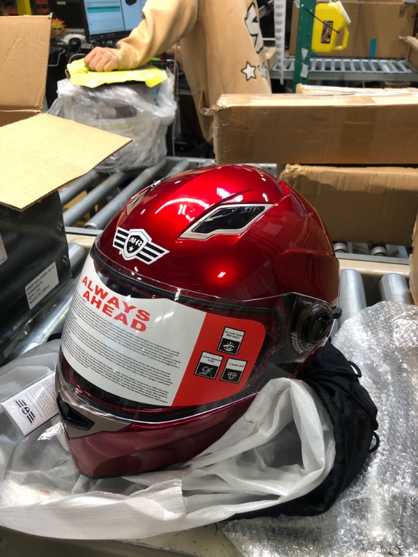 Photo 1 of AHR Motorcycle Full Face Helmet Dual Visor Street Bike Lightweight DOT Approved Helmet Snowmobile Touring Sports for Adult Run-F Red Medium
