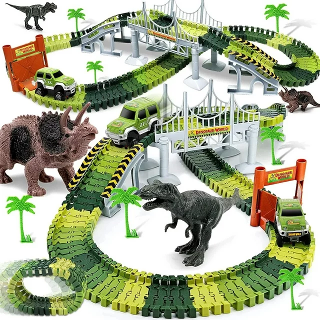 Photo 1 of 144 Pcs Dinosaur Toys Race Car Track Vehicle Playsets Dinosaur World Road Toys for boys 3-6 Years Best Gift
