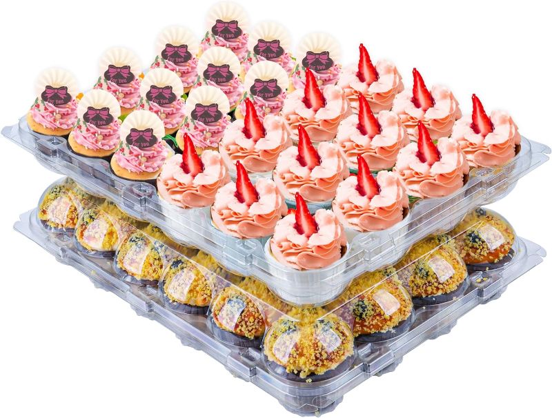 Photo 1 of 3unshine 24 Count Cupcake Containers, Set of 12 Plastic Cupcake Boxes Bulk, 24 Compartment Cupcake Holder with Detachable Lid,Disposable Muffin Carrier
