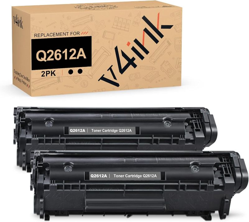 Photo 1 of V4INK 2PK Compatible 12A Toner Cartridge Replacement for HP 12A Q2612A Toner Black Ink for HP 1010 1012 1018 1020 1022 1022N 3015 M1005 M1319F Canon D420 D450 D480 MF4150 MF4350D MF4370DN Printer
