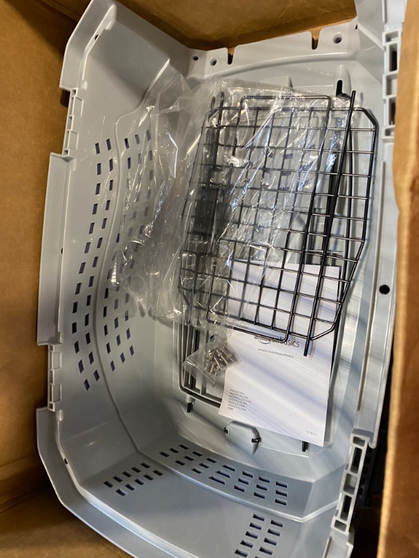 Photo 1 of Amazon Basics 2-Door Top-Load Hard-Sided Cat Pet Travel Carrier, 19-Inch, Gray & Blue
