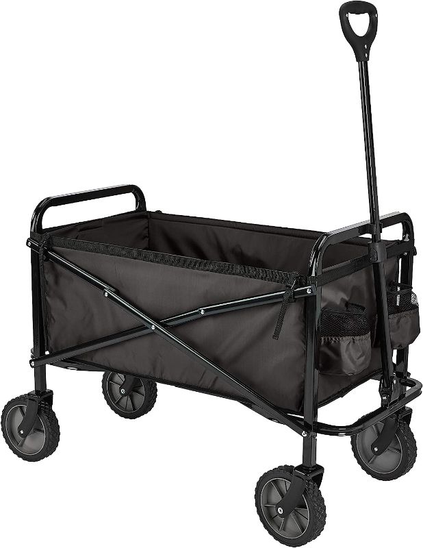 Photo 1 of Amazon Basics Collapsible Folding Outdoor Utility Wagon with Cover Bag, Black