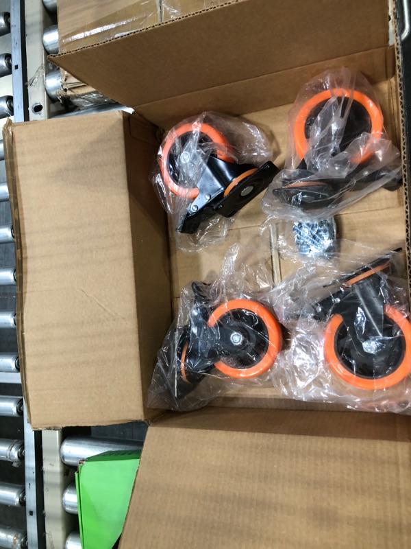 Photo 2 of 4 Inch Caster Wheels, Casters Set of 4, Heavy Duty Casters with Brake 2200 Lbs, Locking Industrial Swivel Top Plate Casters Wheels for Furniture and Workbench Cart(Two Hardware Kits Include) Orange 4 Inch