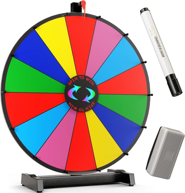 Photo 1 of 18 Inch Heavy Duty Spinning Prize Wheel - 14 Slots Color Tabletop Roulette Spin The Wheel with Dry Erase Marker and Eraser Win The Fortune Game for Carnival and Trade Show
