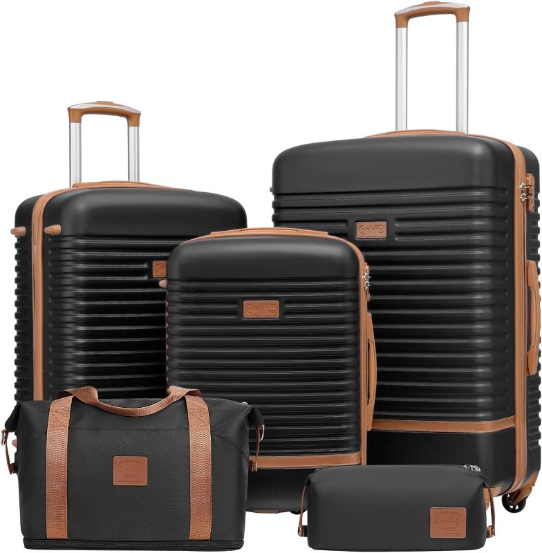 Photo 1 of Coolife Suitcase Set 3 Piece Luggage Set Carry On Travel Luggage TSA Lock Spinner Wheels Hardshell Lightweight Luggage Set(Black, 5 piece set)
