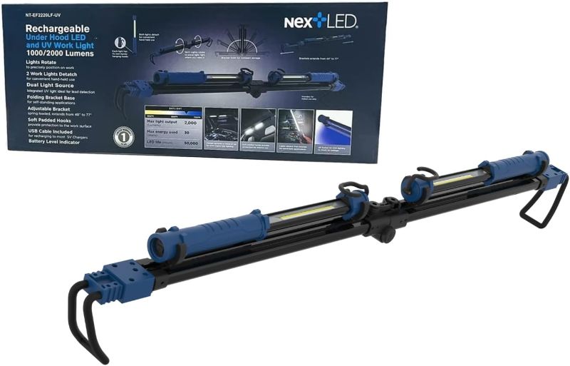 Photo 1 of (New Version) NextLED NT-2220LF-UV Rechargeable LED Underhood Work Light, 2000 Lumen, UV Light, Cordless Mechanic Under Hood Light Bar, Detachable, 2 Lights in 1, Auto Mechanics/Car Detailing
