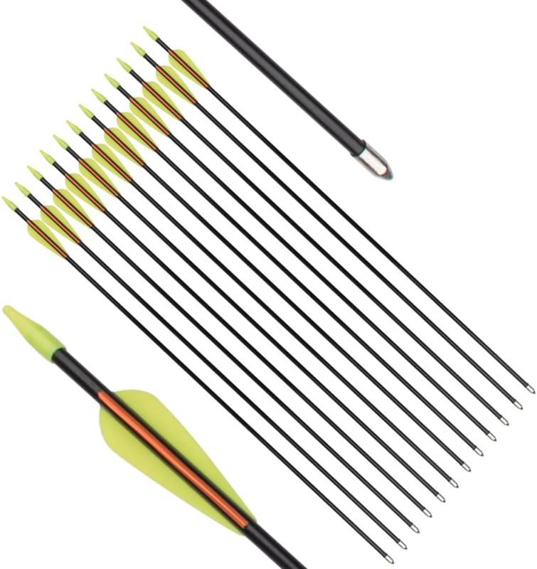 Photo 1 of Archery Practice Fiberglass Arrows 24/26/28/30 Inch Target Shooting Safetyglass Recurve Bows Suitable for Youth Children Woman Beginner 6/12PCS
