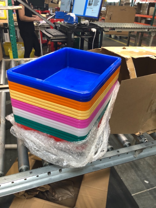 Photo 1 of 24 Pack Paper Organizer Bins Letter Size Flat Storage Tray Colorful Plastic Turn in Tray Classroom File Holder Baskets for Classroom, Office, Teacher Book School Supplies and Home, Assorted Colors