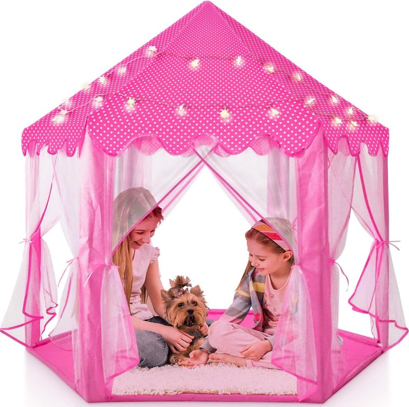 Photo 1 of Castle Princess Tents, Princess Tent Large Space Mesh Design Reinforced PVC Portable for Kindergarten (Pink)