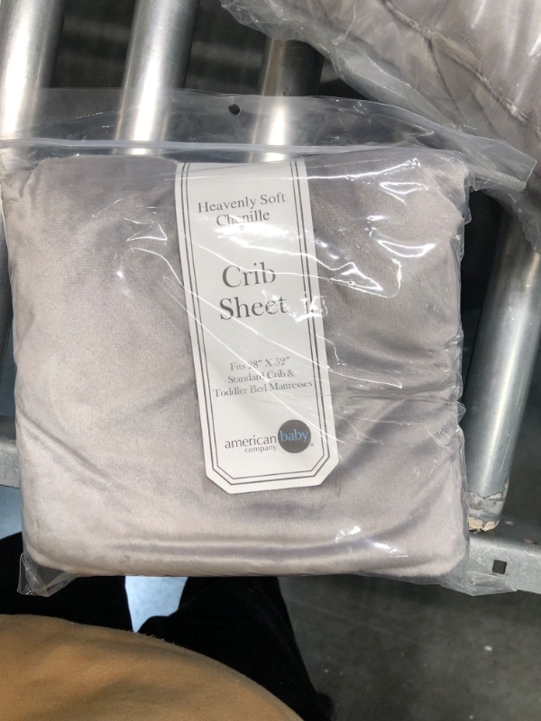Photo 1 of American Baby Company Pack of 2 Heavenly Soft Chenille Fitted Crib Sheet for Standard Crib and Toddler Mattresses, Grey, 28" x 52", for Boys and Girls Gray Pack of 2