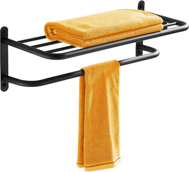 Photo 1 of 24 Inch Black Bathroom Towel Rack Towel Bar Towel Shelf Black Stainless Steel Wall Mount House Lavatory and Hotel
