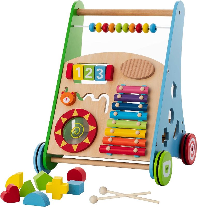 Photo 1 of KIDDERY TOYS Baby Toys – Kids’ Activity Toy – Wooden Push and Pull Learning Walker for Boys and Girls – Multiple Activities Center – Assembly Required – Develops Motor Skills & Stimulates Creativity
