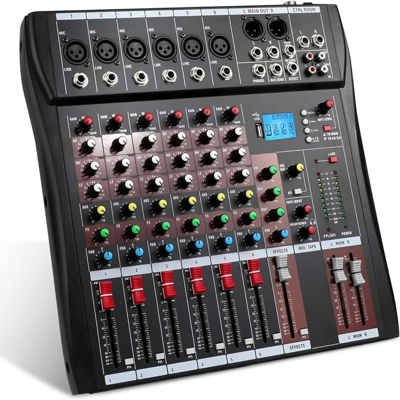 Photo 1 of 6-Channel Audio Mixer - Bluetooth USB, Integrated Effects & DJ Functionality - Perfect for Computer Recording - Complete with Sound Board, RCA I/O - Seamless Mixing, Superior Sound - Ideal for DJs