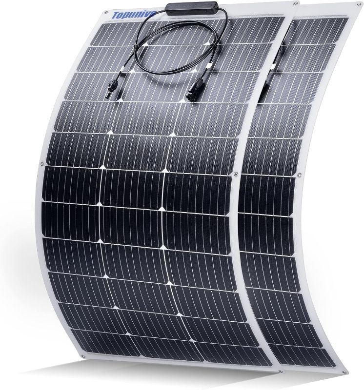 Photo 1 of 100W 12V Flexible Solar Panel 9BB Monocrystalline Cell 12 Volt Semi-Flexible for Marine RV Trailer Boat Cabin Van Car Uneven Surfaces 12V Battery Charge (2PCS)