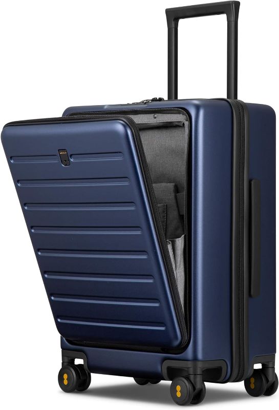 Photo 1 of EVEL8 Road Runner 20 Inch Luggage with Front Compartment, Suitcase with Wheels, Hard Shell Travel Luggage, Lightweight Spinner Luggage, TSA Locks-Navy Blue