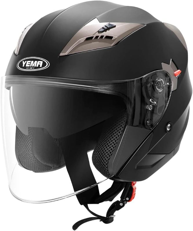 Photo 1 of Motorcycle Open Face Helmet DOT Approved - YEMA Helmet YM-627 Motorbike Moped Jet Bobber Pilot Crash Chopper 3/4 Half Helmet with Sun Visor for Adult Men Women - Matte Black,Medium
