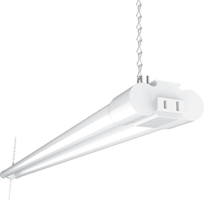 Photo 1 of Sunco LED White Hanging Workshop Garage Shop Light 4FT, Plug in Linkable Utility Fixture, 6000K Daylight Deluxe, 40W=260W, 4100 LM, Integrated T8, Pull Chain - Energy Star, ETL
