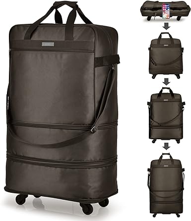 Photo 1 of Hanke 22 Inch Expandable checked Luggage Suitcases with Wheels Foldable Duffle Bag for Travel suitcase Weekend Bag for Women Men Garment Bag.?Coffee?