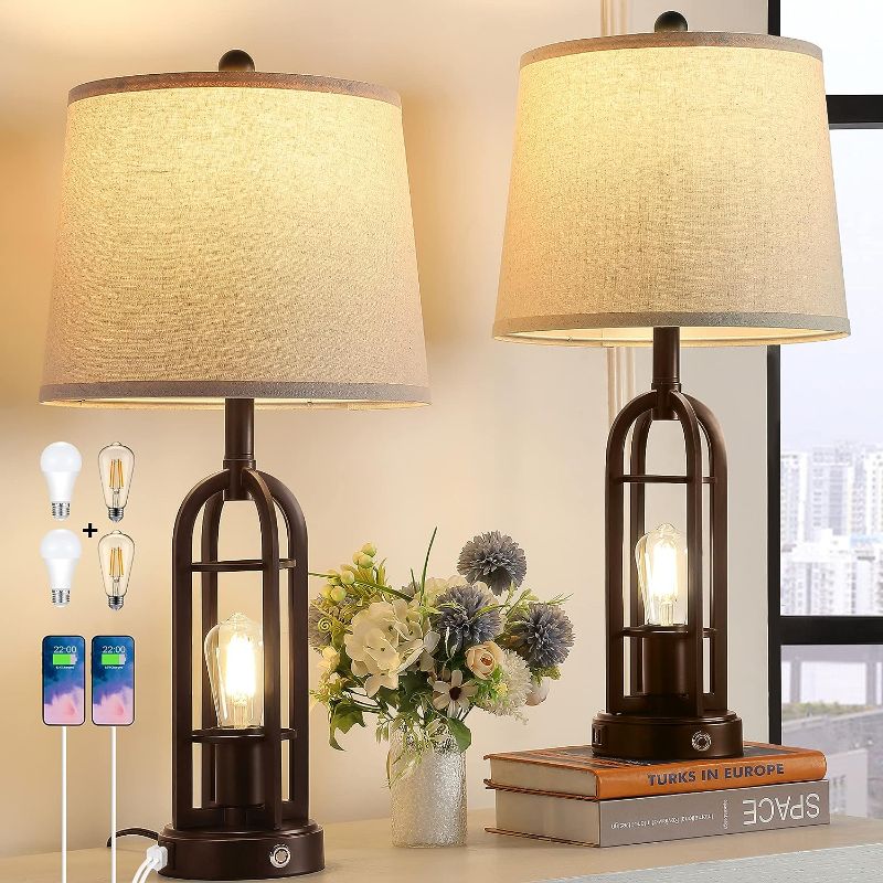Photo 1 of 28.2" Farmhouse Table Lamps for Living Room, Tall Table Lamps for Living Room Set of 2 with Oil Rubbed Bronze Finish, Lantern Table Lamps for Bedroom,