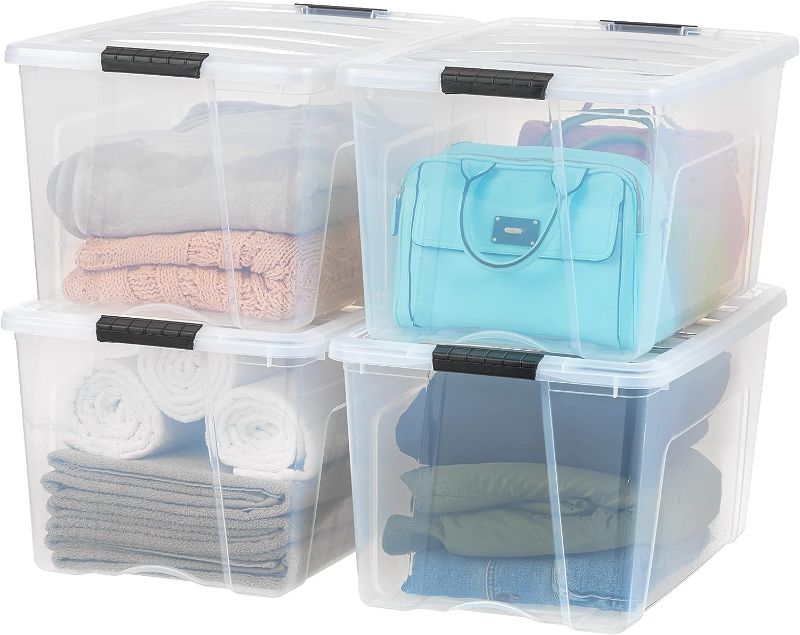 Photo 1 of  USA 4 Pack 72qt Clear View Plastic Storage Bin with Lid and Secure Latching Buckles