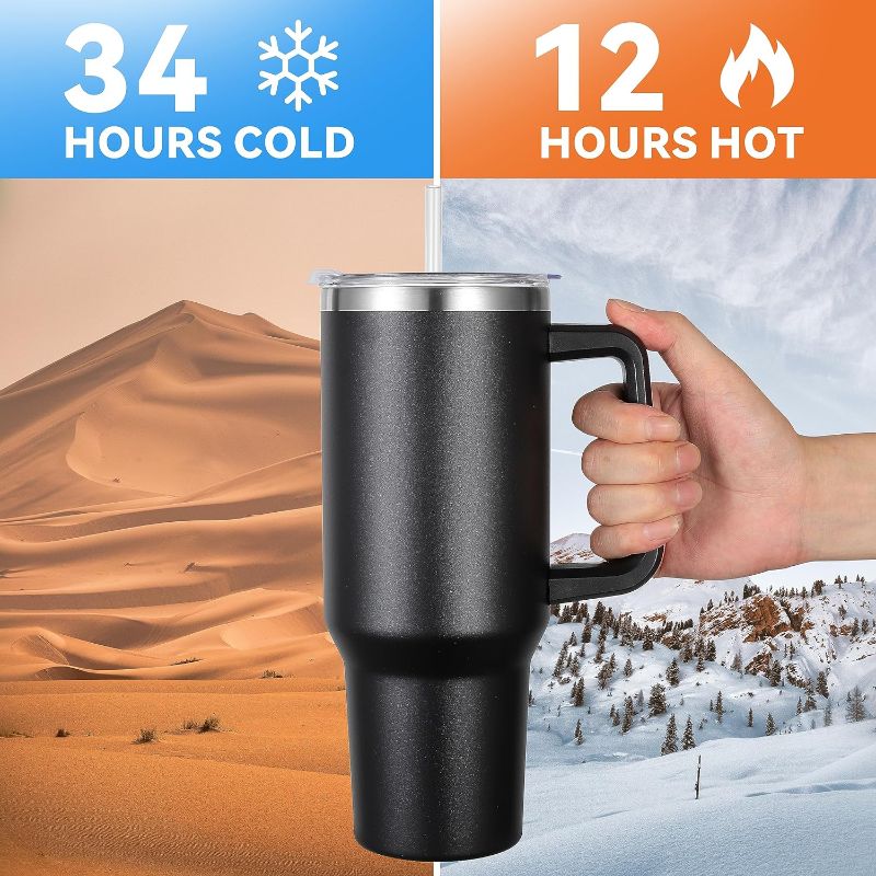Photo 1 of , Insulated Stainless Steel Tumbler with 2 In 1 Lid, Double Vacuum Travel Mug Coffee Cup, Black Pack 2