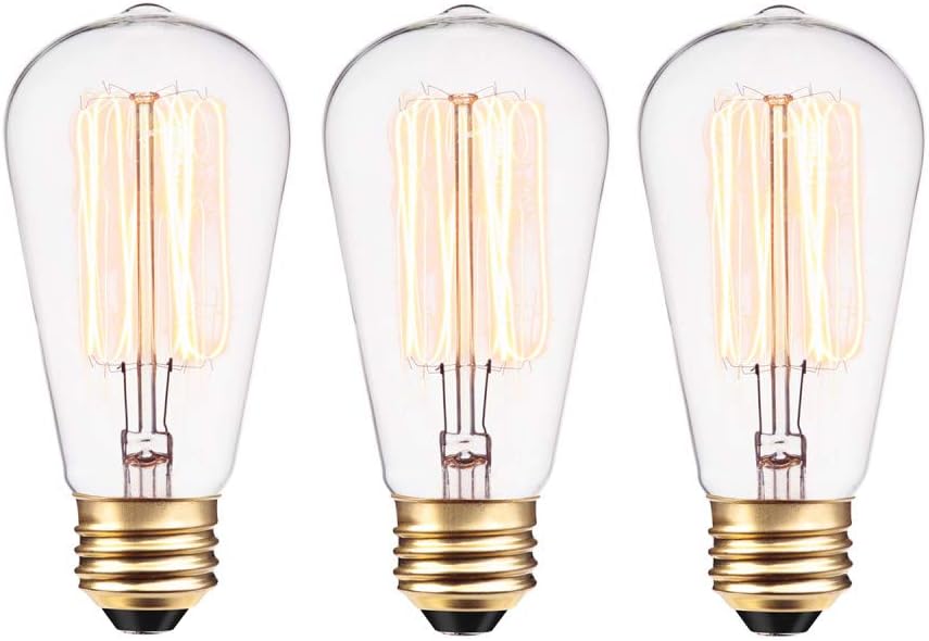 Photo 1 of Globe Electric 31324 40W Vintage Edison S60 Squirrel Cage Incandescent Filament Light Bulb 3-Pack, E26 Base, 145 Lumens, Edison Bulbs, Vintage Light Bulbs,...
