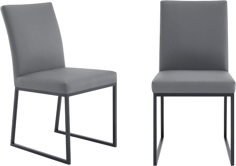 Photo 1 of Armen Living Trevor Contemporary Faux Leather Dining Chair - Set of 2, 20" Seat Height, Grey and Matte Black
