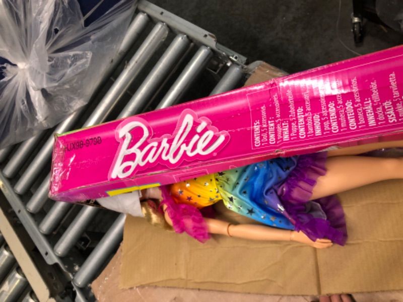Photo 1 of Barbie Large Doll with Blond Hair, 28 Inches Tall, Rainbow Dress and Styling Accessories Including Shooting Star Handbag Blonde Hair