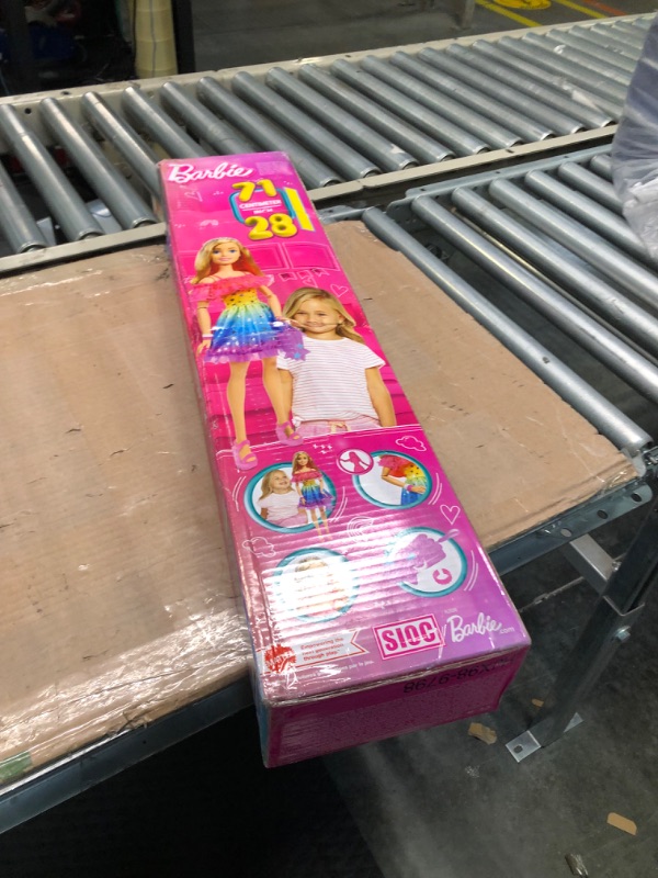 Photo 1 of Barbie Large Doll with Blond Hair, 28 Inches Tall, Rainbow Dress and Styling Accessories Including Shooting Star Handbag Blonde Hair