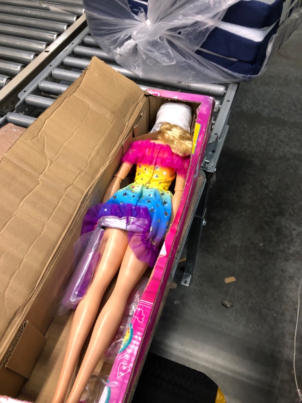 Photo 1 of Barbie Large Doll with Blond Hair, 28 Inches Tall, Rainbow Dress and Styling Accessories Including Shooting Star Handbag Blonde Hair